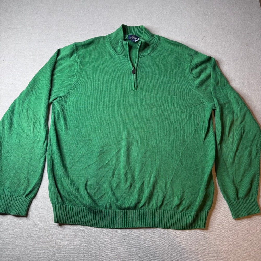 Brooks‎ Brothers 346 Supima Cotton Quarter Zip Sweater XL Green Preppy Golf - Picture 2 of 6
